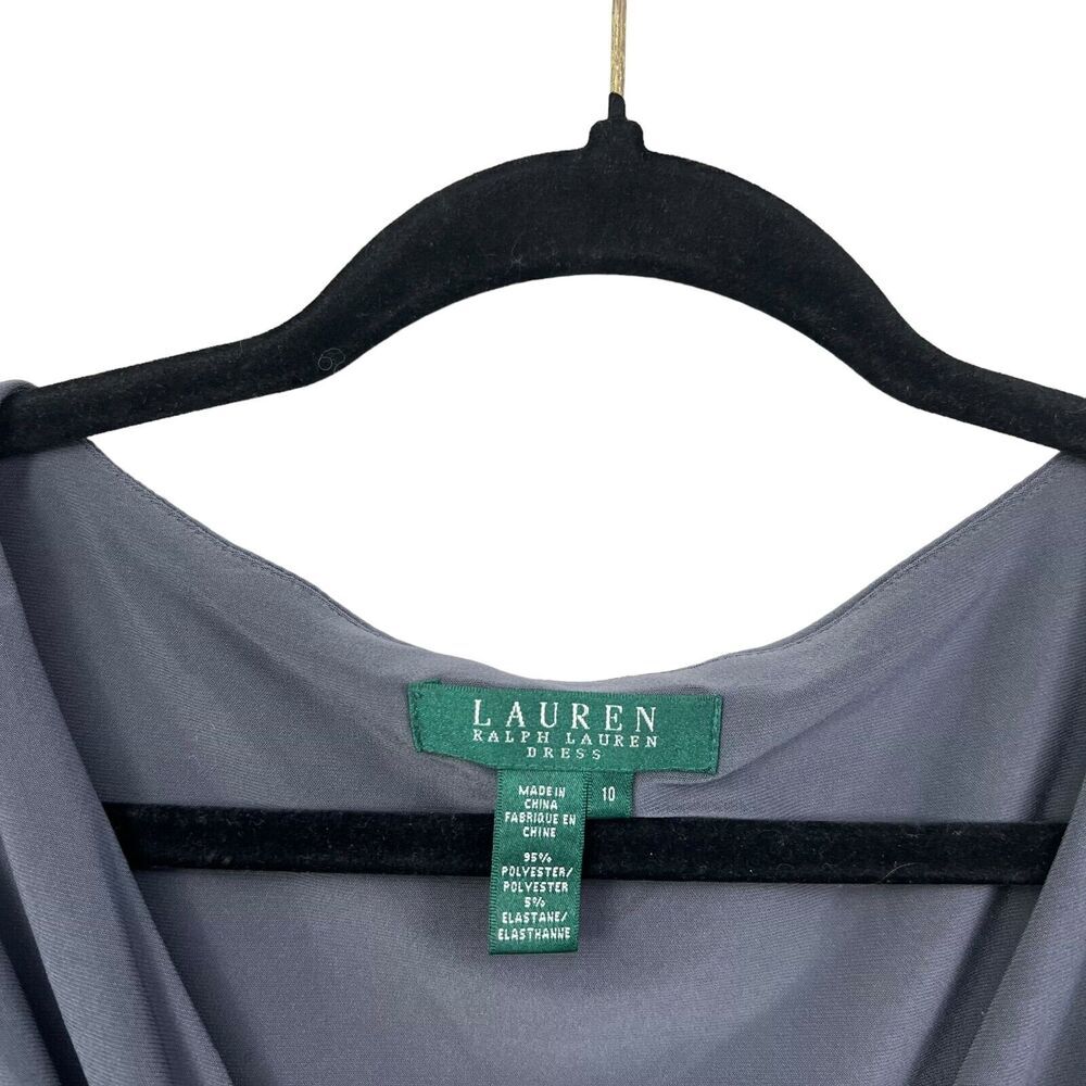 Lauren Ralph Lauren Womens Sheath Dress Plunge V Neck Ruched Stretch Gray Sz 10* - Picture 3 of 5